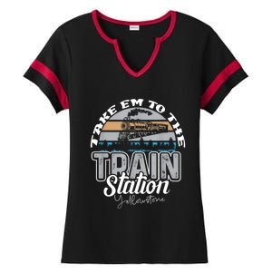 Take Em To The Train Station Western Coountr Ladies Halftime Notch Neck Tee