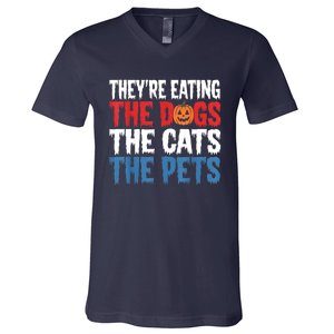 TheyRe Eating The Dogs The Cats The Pets Halloween V-Neck T-Shirt