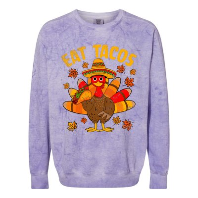 Turkey Eat Tacos Mexican Sombrero Thanksgiving Family Colorblast Crewneck Sweatshirt