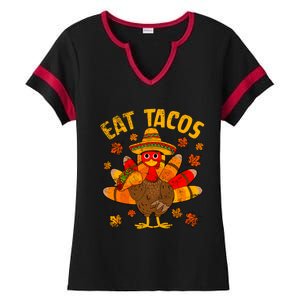 Turkey Eat Tacos Mexican Sombrero Thanksgiving Family Ladies Halftime Notch Neck Tee