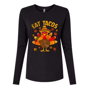 Turkey Eat Tacos Mexican Sombrero Thanksgiving Family Womens Cotton Relaxed Long Sleeve T-Shirt