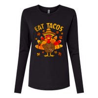 Turkey Eat Tacos Mexican Sombrero Thanksgiving Family Womens Cotton Relaxed Long Sleeve T-Shirt