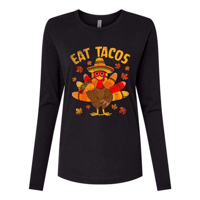 Turkey Eat Tacos Mexican Sombrero Thanksgiving Family Womens Cotton Relaxed Long Sleeve T-Shirt