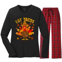 Turkey Eat Tacos Mexican Sombrero Thanksgiving Family Women's Long Sleeve Flannel Pajama Set 