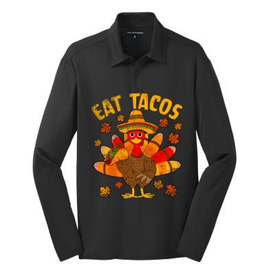 Turkey Eat Tacos Mexican Sombrero Thanksgiving Family Silk Touch Performance Long Sleeve Polo