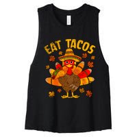 Turkey Eat Tacos Mexican Sombrero Thanksgiving Family Women's Racerback Cropped Tank