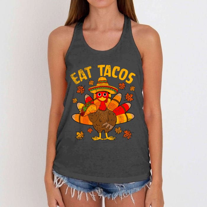 Turkey Eat Tacos Mexican Sombrero Thanksgiving Family Women's Knotted Racerback Tank