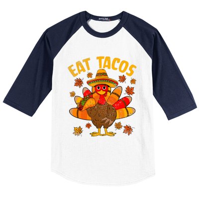 Turkey Eat Tacos Mexican Sombrero Thanksgiving Family Baseball Sleeve Shirt