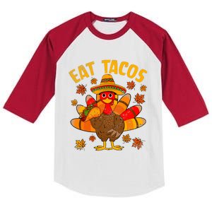 Turkey Eat Tacos Mexican Sombrero Thanksgiving Family Kids Colorblock Raglan Jersey