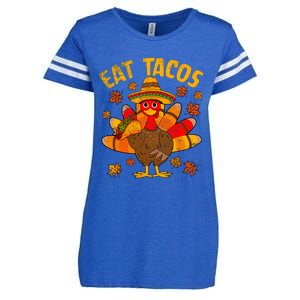 Turkey Eat Tacos Mexican Sombrero Thanksgiving Family Enza Ladies Jersey Football T-Shirt