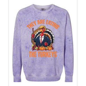 TheyRe Eating The Turkey Funny Trump Thanksgiving Humor Colorblast Crewneck Sweatshirt