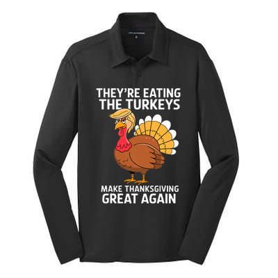 TheyRe Eating The Turkeys Funny Turkey Thanksgiving Silk Touch Performance Long Sleeve Polo