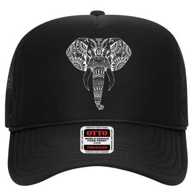 Trendy Elephant Tribal Indian Elephant Mandala Tribal Art High Crown Mesh Back Trucker Hat