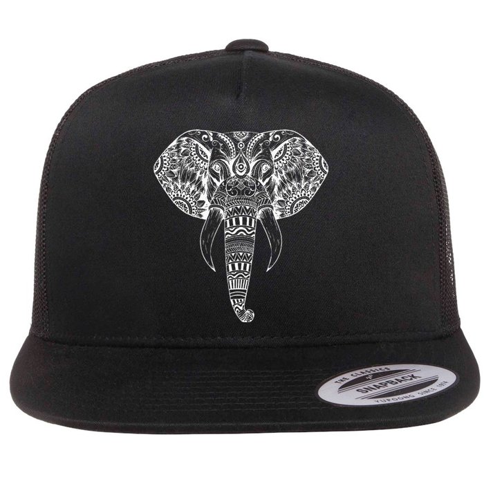 Trendy Elephant Tribal Indian Elephant Mandala Tribal Art Flat Bill Trucker Hat