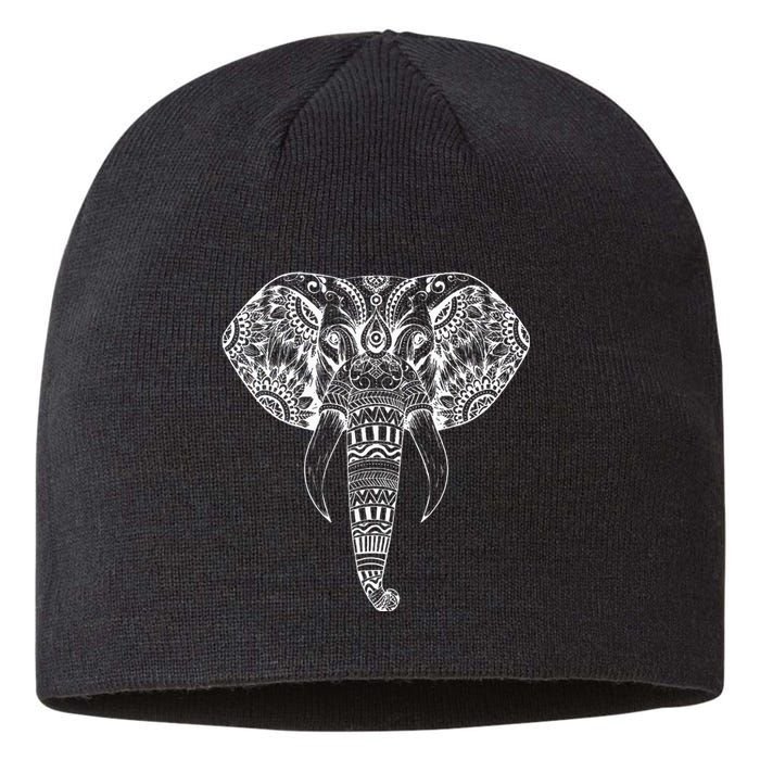 Trendy Elephant Tribal Indian Elephant Mandala Tribal Art Sustainable Beanie