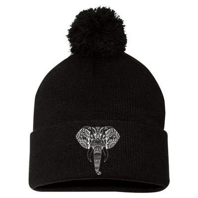 Trendy Elephant Tribal Indian Elephant Mandala Tribal Art Pom Pom 12in Knit Beanie