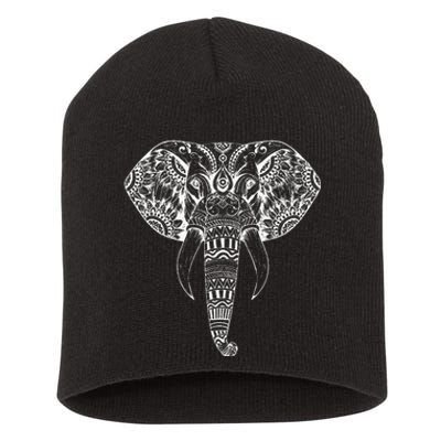 Trendy Elephant Tribal Indian Elephant Mandala Tribal Art Short Acrylic Beanie