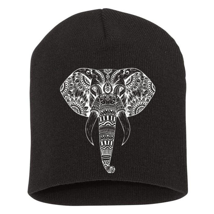 Trendy Elephant Tribal Indian Elephant Mandala Tribal Art Short Acrylic Beanie