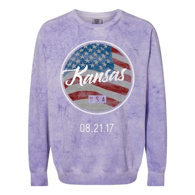 Total Eclipse Usa Flag Kansas Us State Colorblast Crewneck Sweatshirt