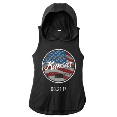 Total Eclipse Usa Flag Kansas Us State Ladies PosiCharge Tri-Blend Wicking Draft Hoodie Tank