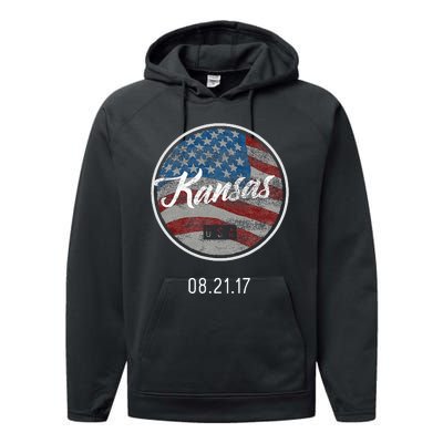 Total Eclipse Usa Flag Kansas Us State Performance Fleece Hoodie