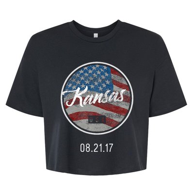 Total Eclipse Usa Flag Kansas Us State Bella+Canvas Jersey Crop Tee