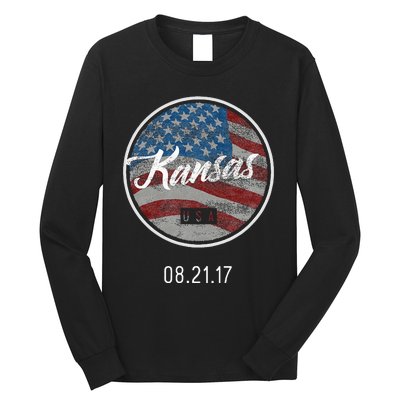 Total Eclipse Usa Flag Kansas Us State Long Sleeve Shirt