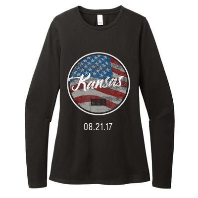 Total Eclipse Usa Flag Kansas Us State Womens CVC Long Sleeve Shirt