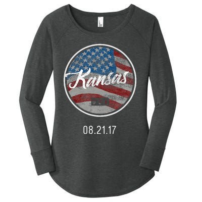 Total Eclipse Usa Flag Kansas Us State Women's Perfect Tri Tunic Long Sleeve Shirt