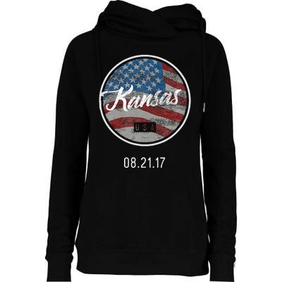 Total Eclipse Usa Flag Kansas Us State Womens Funnel Neck Pullover Hood