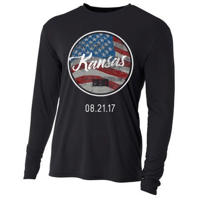 Total Eclipse Usa Flag Kansas Us State Cooling Performance Long Sleeve Crew