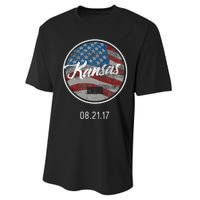 Total Eclipse Usa Flag Kansas Us State Performance Sprint T-Shirt