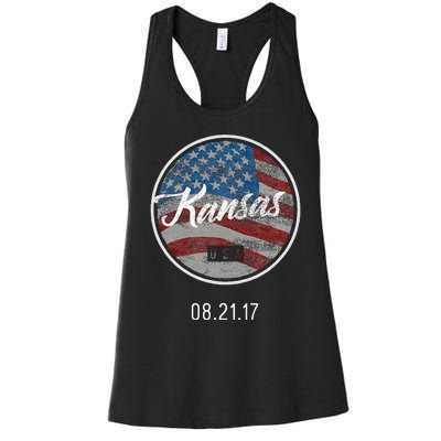 Total Eclipse Usa Flag Kansas Us State Women's Racerback Tank