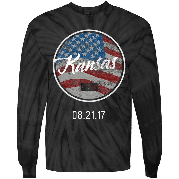 Total Eclipse Usa Flag Kansas Us State Tie-Dye Long Sleeve Shirt