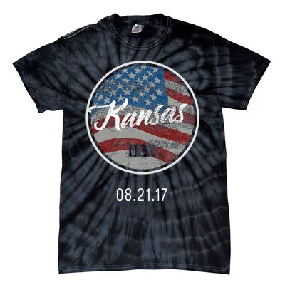 Total Eclipse Usa Flag Kansas Us State Tie-Dye T-Shirt