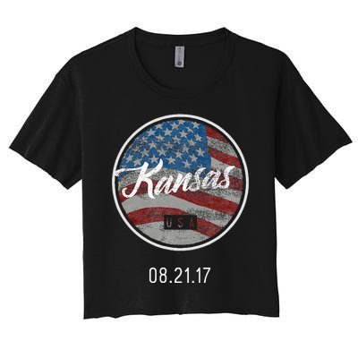 Total Eclipse Usa Flag Kansas Us State Women's Crop Top Tee