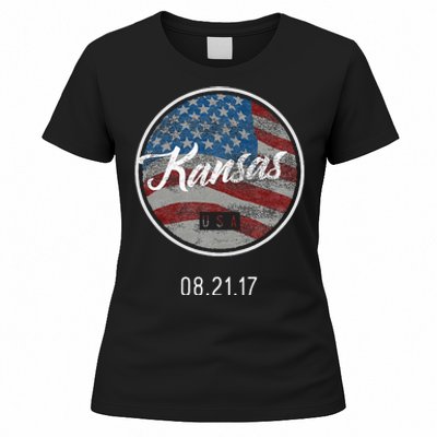 Total Eclipse Usa Flag Kansas Us State Women's T-Shirt