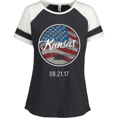 Total Eclipse Usa Flag Kansas Us State Enza Ladies Jersey Colorblock Tee