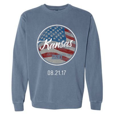 Total Eclipse Usa Flag Kansas Us State Garment-Dyed Sweatshirt