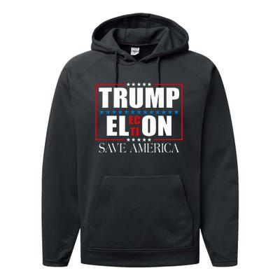 Trump Election Usa Flag Trump Elon Save America Performance Fleece Hoodie