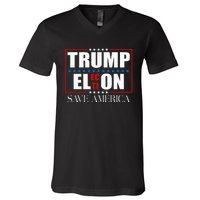 Trump Election Usa Flag Trump Elon Save America V-Neck T-Shirt