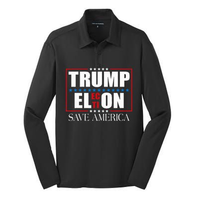 Trump Election Usa Flag Trump Elon Save America Silk Touch Performance Long Sleeve Polo