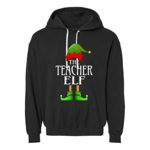 Teacher Elf Xmas Funny Family Matching Group Christmas Garment-Dyed Fleece Hoodie