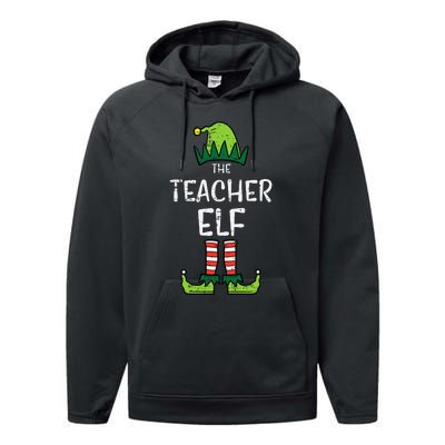 Teacher Elf Xmas Matching Christmas For Family Performance Fleece Hoodie