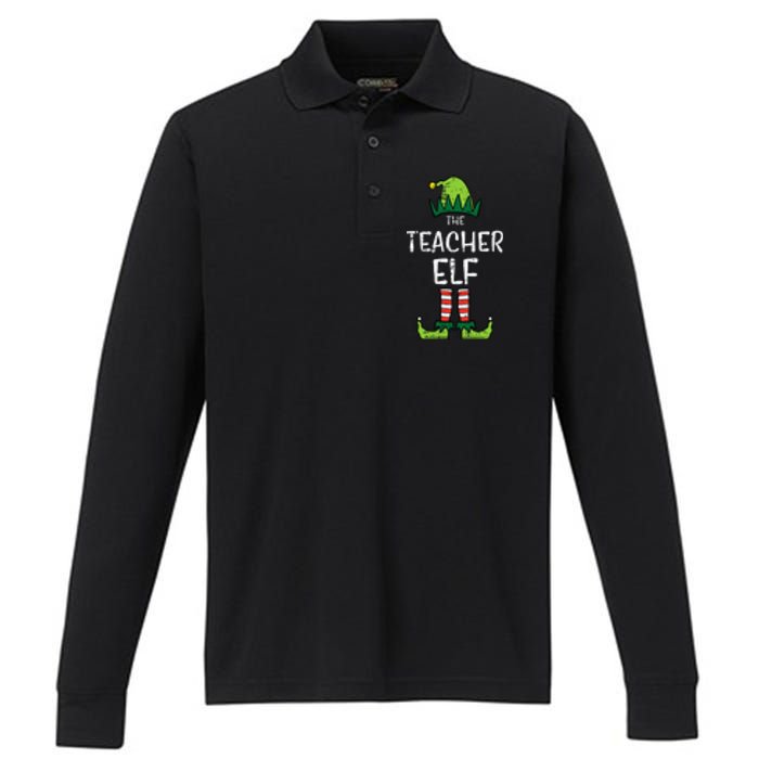 Teacher Elf Xmas Matching Christmas For Family Performance Long Sleeve Polo