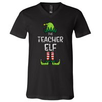 Teacher Elf Xmas Matching Christmas For Family V-Neck T-Shirt