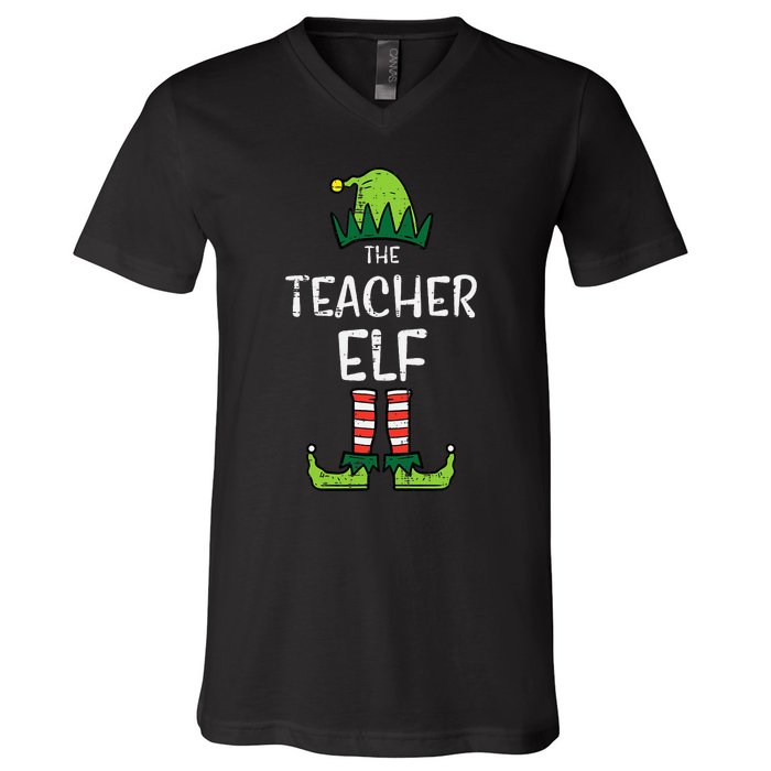 Teacher Elf Xmas Matching Christmas For Family V-Neck T-Shirt