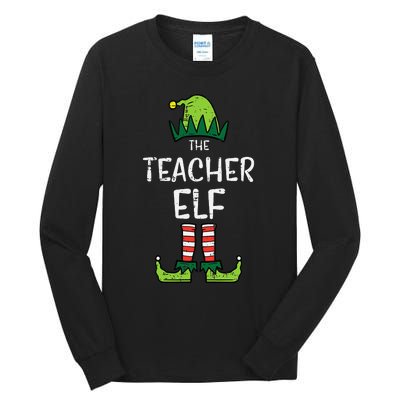 Teacher Elf Xmas Matching Christmas For Family Tall Long Sleeve T-Shirt