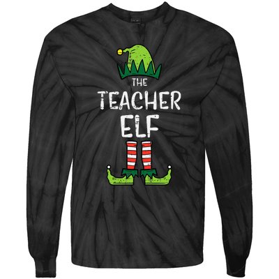 Teacher Elf Xmas Matching Christmas For Family Tie-Dye Long Sleeve Shirt