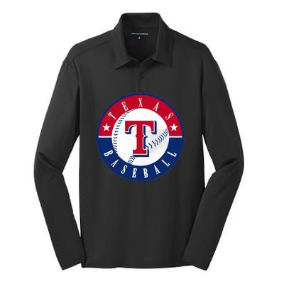 Texas Baseball Fan Vintage Silk Touch Performance Long Sleeve Polo